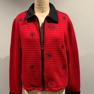 Vintage Alfred Dunner Christmas  Quilted Jacket Black Snowflake Embroidery 14